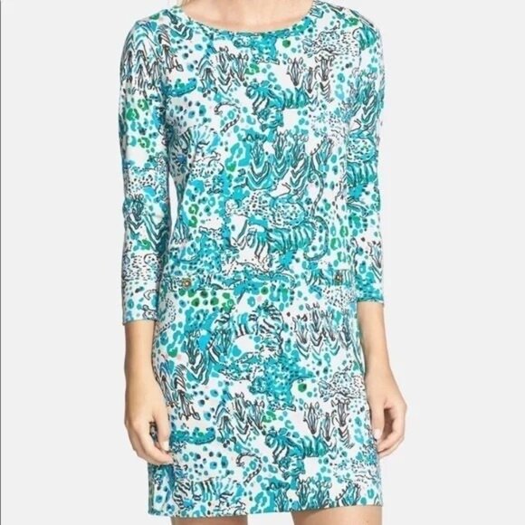 Lilly Pulitzer Size S Green Blue Sea Oat Escapades Corine Pima Cotton Mini Dress - Picture 2 of 8